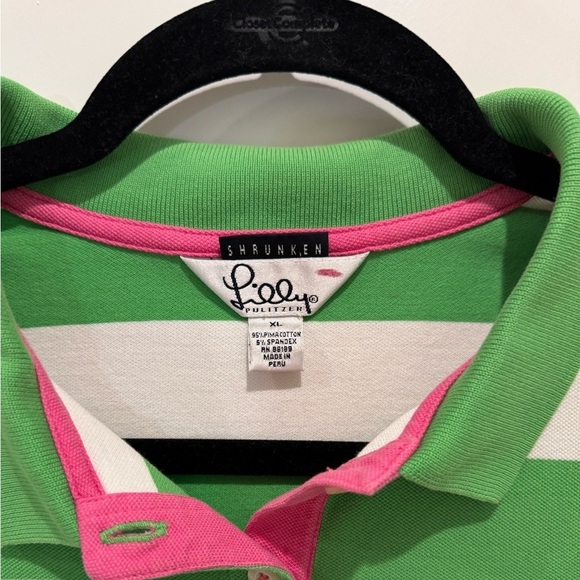Lilly Pulitzer vintage green & white stripe short sleeve polo shirt XL academia - Picture 6 of 8